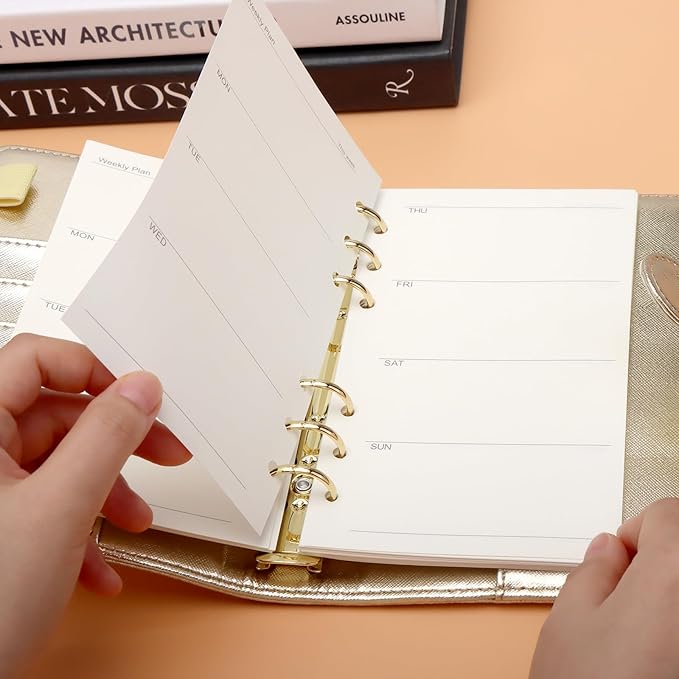 NatSumeBasics A6 Refills Paper 3.5" x 6.5" Undated Weekly Binder Planner Inserts 90 Sheets 6 Holes Pocket Notebook Papers for Personal Travel Journal Diary (A6 Weekly)
