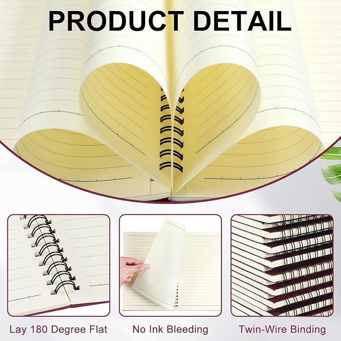 Yahenda 18 Pcs Spiral Notebooks, 1 Subject, Wide Ruled, Wine Red