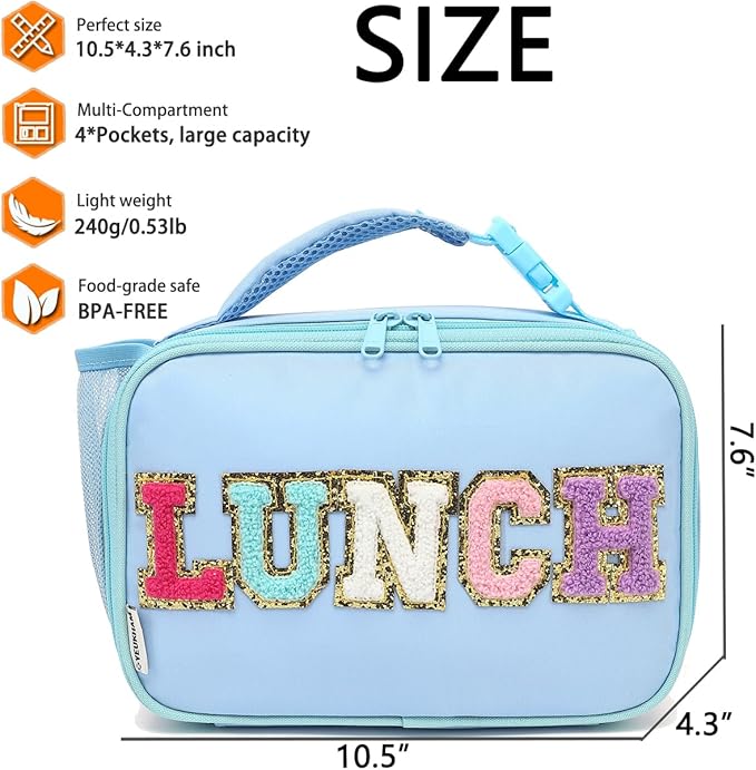 GYEUKHAM Insulated Lunch Box for School, Thermal Reusable Durable Freezable Lunch Bags for Kids Boys Girls Men Women - Small Soft Cooler Portable Lunch Tote Kit for Work Picnic Travel,Blue Alphabet
