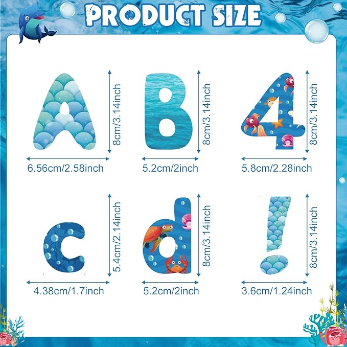 221 Pcs Ocean Bulletin Board Letters, Round Alphabet Number Punctuation Symbol Combo Letter Cutouts, Under The Sea Classroom Decor for School Classroom Chalkboard Poster Bulletin Board Wall