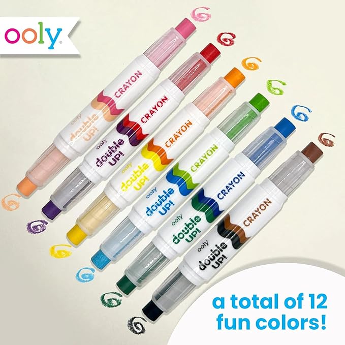 Ooly Double Up Double-Ended Crayons - Set of 6 Twist Up Crayons, 12 Colors, Non-Toxic and Water Soluble, Ages 3+