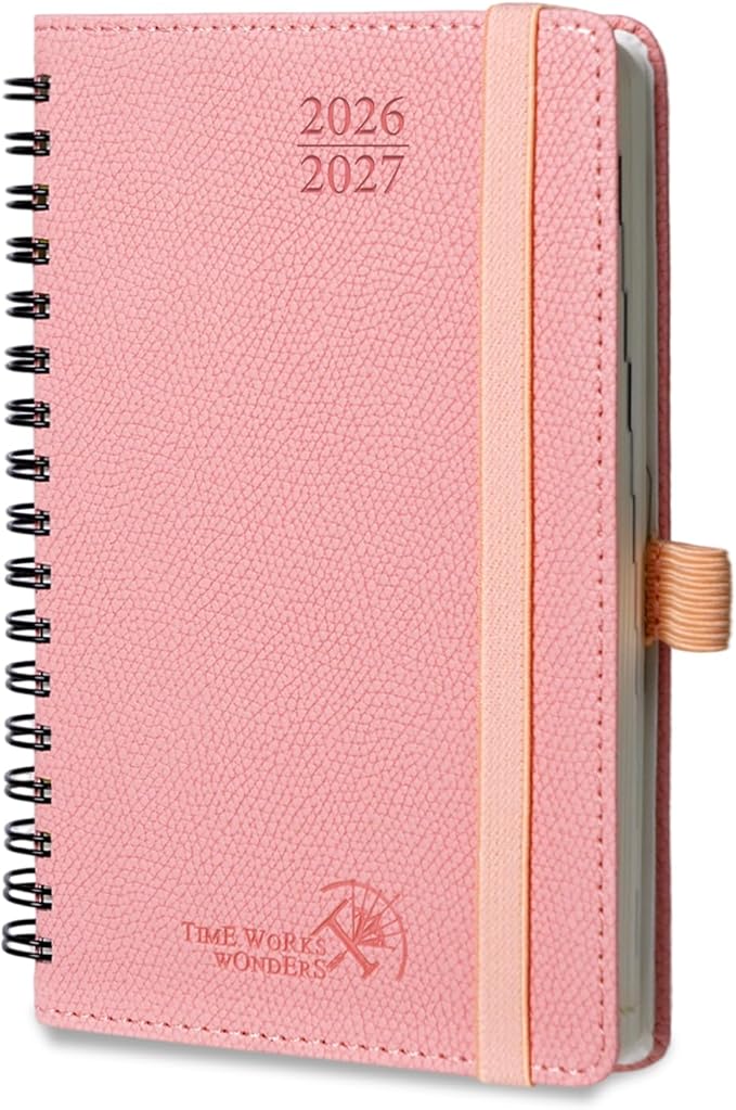 POPRUN 2026-2027 Academic Small Weekly Planner, 4" x 6.25" Pocket Calendar for purse, Horizontal Daily Calendar from July 2026 to June 2027, Softcover Appionment Book with Monthly Tabs, Spiral Bound, Inner-Pocket - Soft Pink