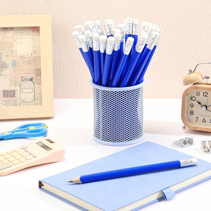 Fainne 48 Pcs Fat Pencils Jumbo Big Thick Large Pencils and 3 Pieces Sharpeners for Kids Beginners Preschoolers Kindergarten School Office Supplies (Blue+silver,Round)