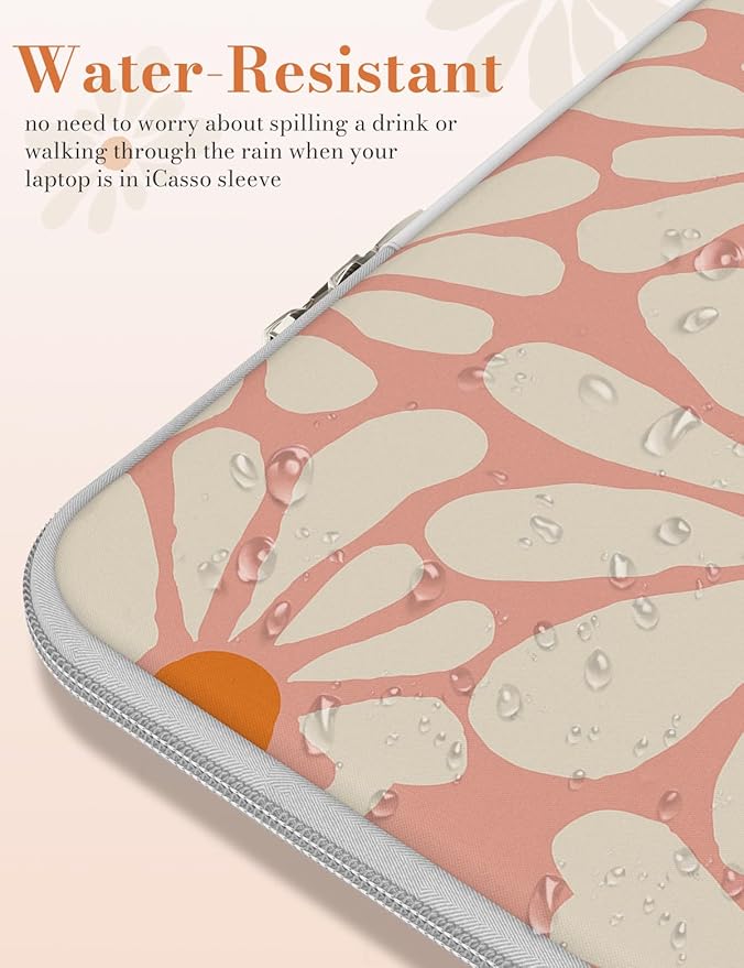 iCasso Laptop Sleeve 13 inch for MacBook Air 13-13.6 inch, Chic MacBook Neo/Pro 13 inch case, Slim Protective Travel Carrying Case for MacBook Pro 14 inch, Chromebook, HP, Dell, Orange Daisy