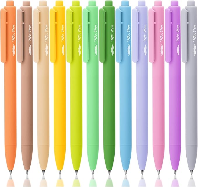 Mr. Pen- Retractable Gel Pens, 12 Pack, Vintage Ink, Fine Point 0.7mm, Fast Dry, Smooth Writing, Cute Pens for Drawing, Writing Planner and School Supplies