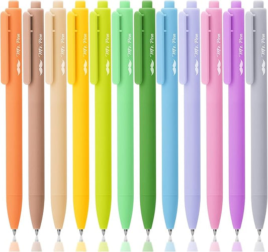 Mr. Pen- Retractable Gel Pens, 12 Pack, Vintage Ink, Fine Point 0.7mm, Fast Dry, Smooth Writing, Cute Pens for Drawing, Writing Planner and School Supplies