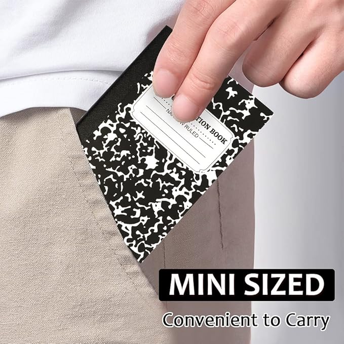 feela Mini Composition Notebook, Cute 30 Pack Black Narrow Ruled Mini Composition Books Bulk, Small Pocket Marble Journal Notebooks for Kids Students College Office, Pocket Size 4.5 x 3.25 in