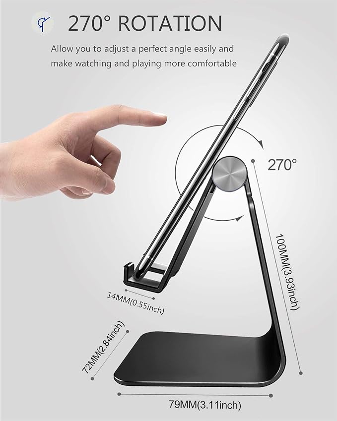 CreaDream Adjustable Cell Phone Stand, Phone Stand, Cradle, Dock, Holder, Aluminum Desktop Stand Compatible with Phone Xs Max Xr 8 7 6 6s Plus SE Charging, Accessories Desk,All Mobile Phones-Black