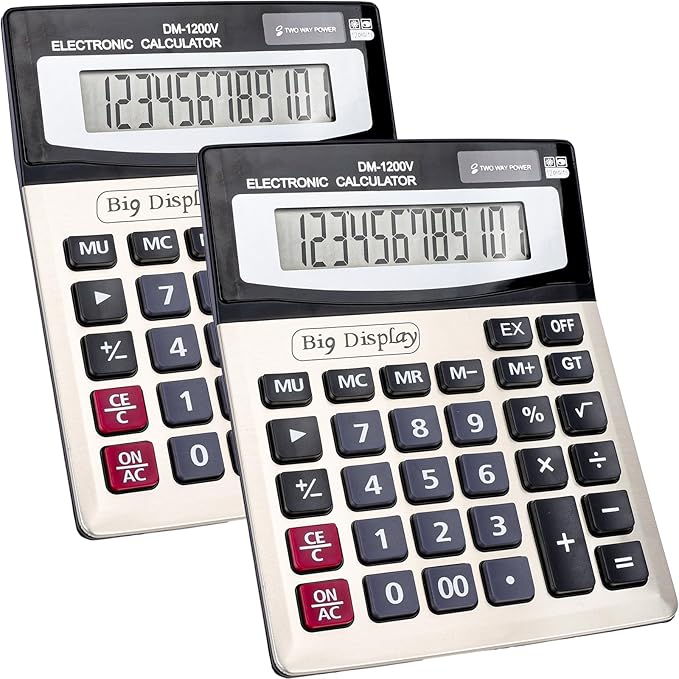 2 Pack Calculator, Calculators Desktop 12 Digit Extra Large LCD Display with Sensitive Butto, Solar and Battery Dual Power, Desk Calculator for Office, School, Home