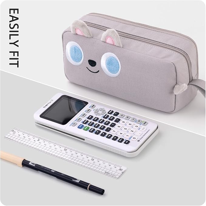 CICIMELON Cartoon Pencil Case, Large Capacity Pen Pouch with Embroidered Animal Design, School Supplies Bag for Kids, Teens, Students (Gray Dog)