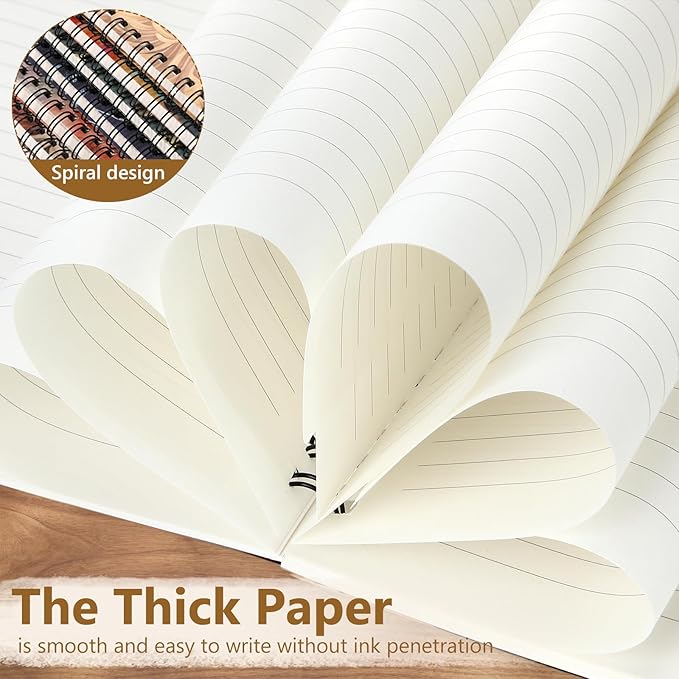 Fuutreo 12 Pcs Spiral Notebook for Work A5 8.3 x 5.7 Inch College Ruled Spiral Journal Notebook Kraft Cover Ruled Paper, 12 Color, 60 Sheets, 120 Pages for Office School (Vintage Flower,Innovative)