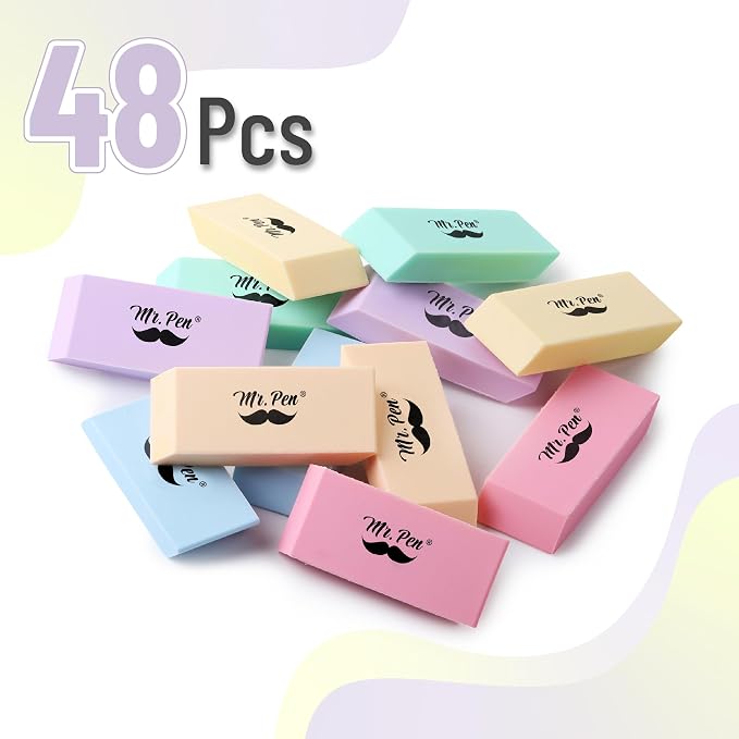 Mr. Pen- Pencil Erasers Bulk, 48 Pack, Pastel Colors