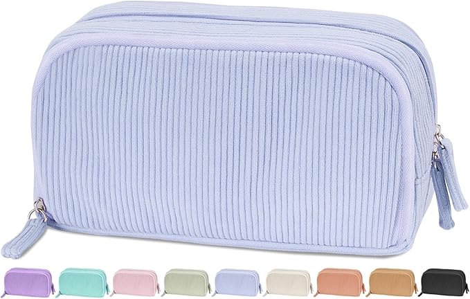 Sooez Big Capacity Pencil Case Pen Pouch, Soft Corduroy Pencil Bag with 3 Compartment, Multiple Pockets, Sturdy Zipper, Cute School Supplies Pen Bag Organizer For Teen Girls College, Blue