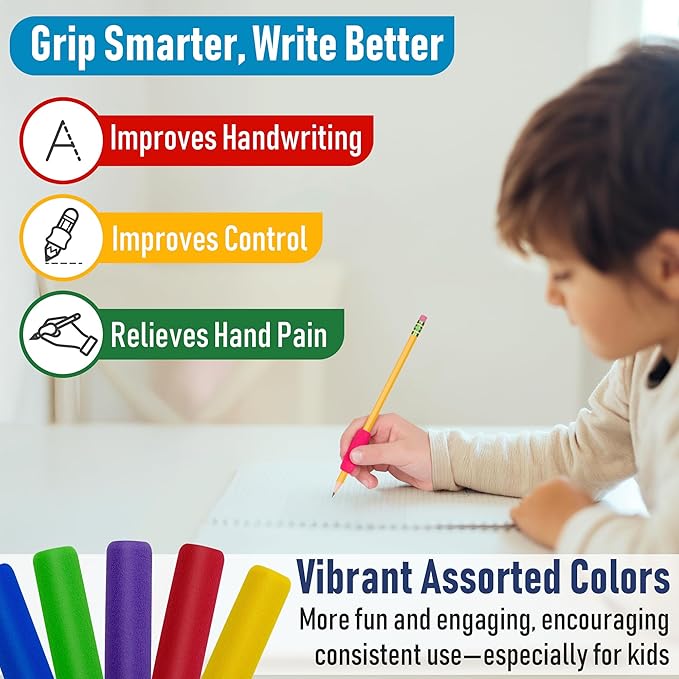The Pencil Grip The Classics Soft Foam Pencil Grips, Ergonomic Writing Aid for Lefties and Righties, 1.5 Inch Long, Assorted Colors, 100 Pack - TPG-164100