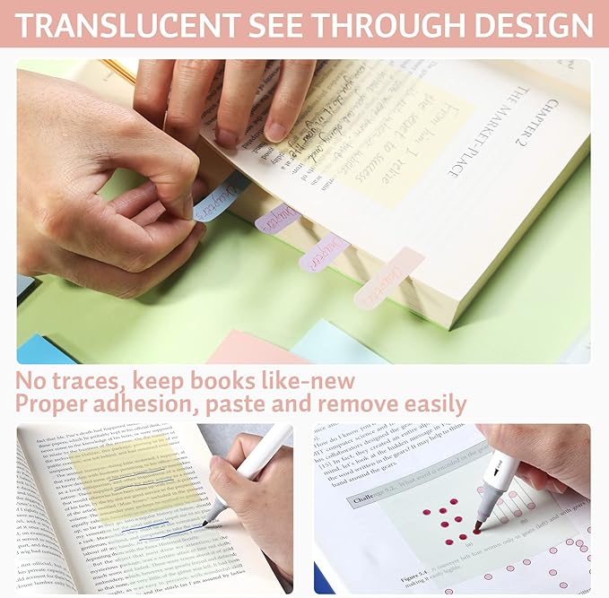 Pastel Transparent Sticky Notes, 550 Sheets Morandi Clear Sticky Tabs, Translucent Page Flags Book Markers Stickers, Bible Journaling Study Office School Supplies