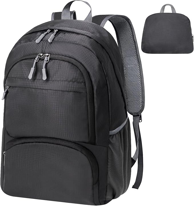 HOLYLUCK 20L Lightweight Packable Hiking Daypack Foldable Backpack for Men Women Small Travel Outdoor Foldable Shoulder Bag-black