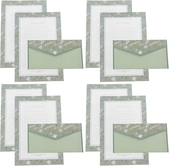 SECFOU 90pcs Lined Writing Paper and Envelope Set with Floral Design, Mint Green Thin Letter Sheets for Letter Writing and Invitations, Japanese Style Stationery for Office and School Use
