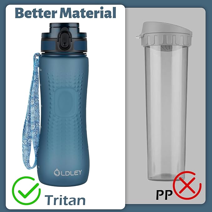 OLDLEY 25 oz Water Bottle, Motivational Water Bottle with Time Marker, Sports Water Bottle With Strap, Leakproof & BPA Free Large Water Bottles for School, Gym, Travel, Outdoor,Navy Blue