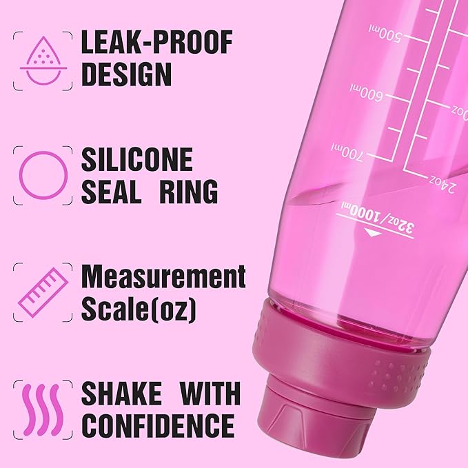 32oz Clear Water Bottle - BPA-Free Tritan Plastic, Fast Flow Spout Lid, Wide Mouth & Leakproof Design Hiking Water Bottle Suitable for Travel, Outdoors, Gym, Travel, Home, School(Rose)