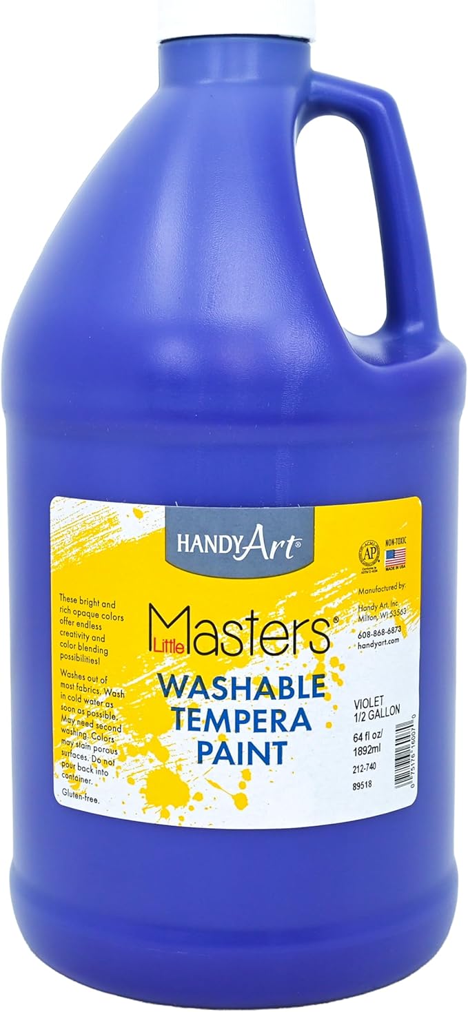 Handy Art Little Masters Washable Tempera Paint, Violet, Half Gallon 64 oz Bottle, Bright & Mixable, High Opacity, Washable Colors for Classroom, Students, Kids, Safe & Non-Toxic, Made in USA