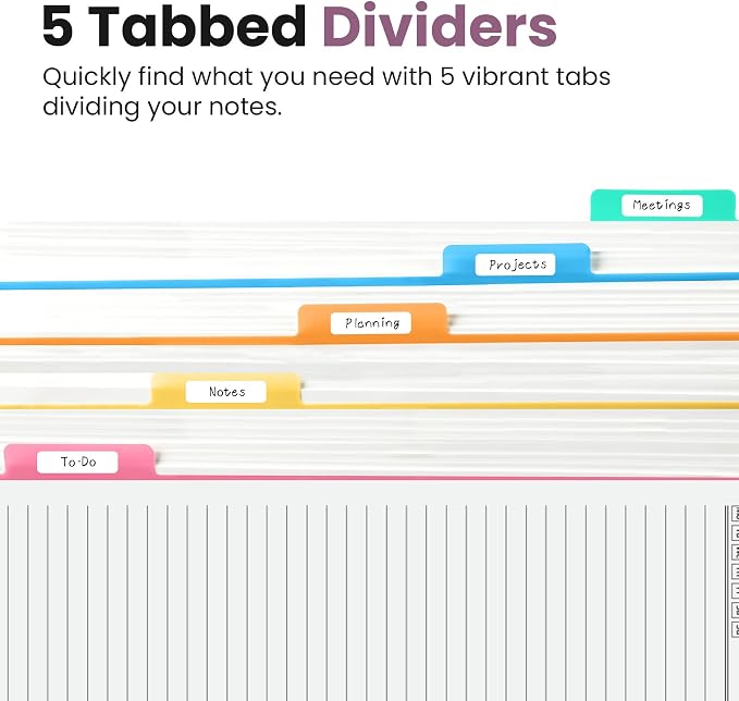 Taja Spiral Notebooks for Work 5 Subject Notebook with Removable Dividers