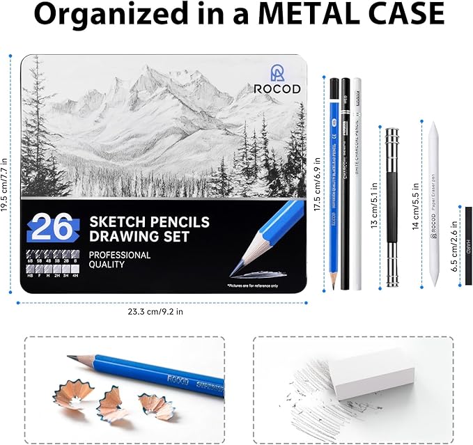 Sketch Pencils for Kids and Adults Drawing, 26-Piece Profession Sketching Pencils, Drawing Pencil for Artists Beginner Sketching, Art Graphite Pencil 6B to 4H