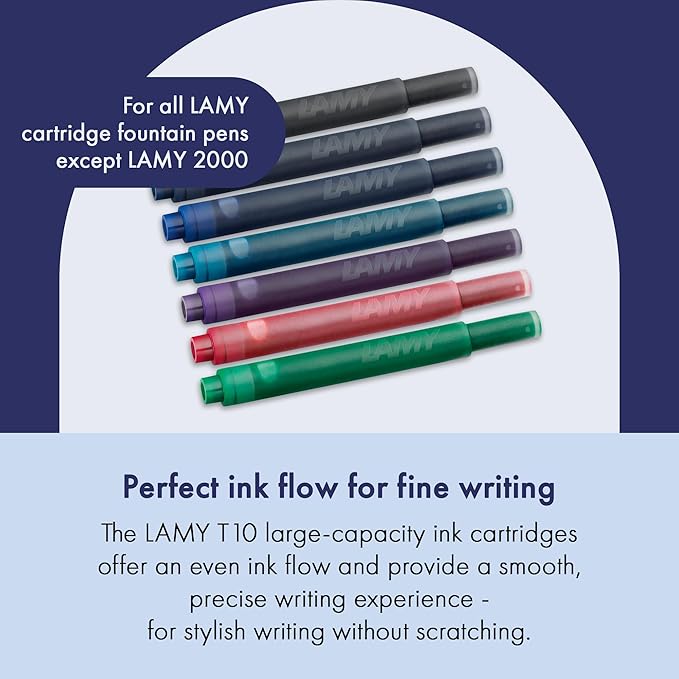 LAMY T10 Ink cartridges with Large Ink Capacity - Suitable for All Lamy Fountain Pen Models - Contents 1.25 ml per Cartridge - 5 Pieces per Pack - Ink Color Violet
