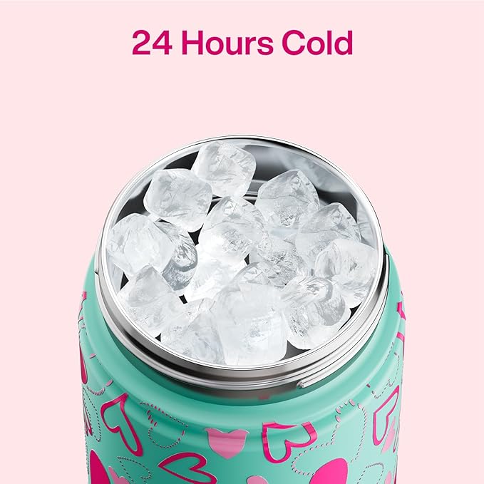 ENCOOL Insulated Water Bottle with Straw Stainless Steel Water Bottle, Leak-Proof, BPA-Free, Keeps Cold for 24 Hours for Sports, Travel, School (26 oz, Sweet Hearts Pink x Mint)