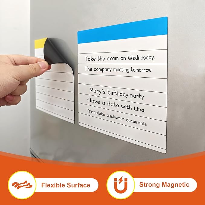 Sticky Notes 4x4 with Ruled Lined,Dry Erase Magnetic Sheets,Small Magnetic Stickers,24 Pieces,Work for Fine Markers on Fridge or Whiteboard