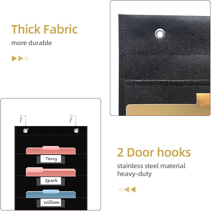 ANCOMEDO 14 Pocket Hanging File Organizer with 14 Nametag Pockets. Black File Storage Pocket Chart for Classroom or Office Use. Perfectly Organizes Assignments, Files, Scrapbooks, and Documents.