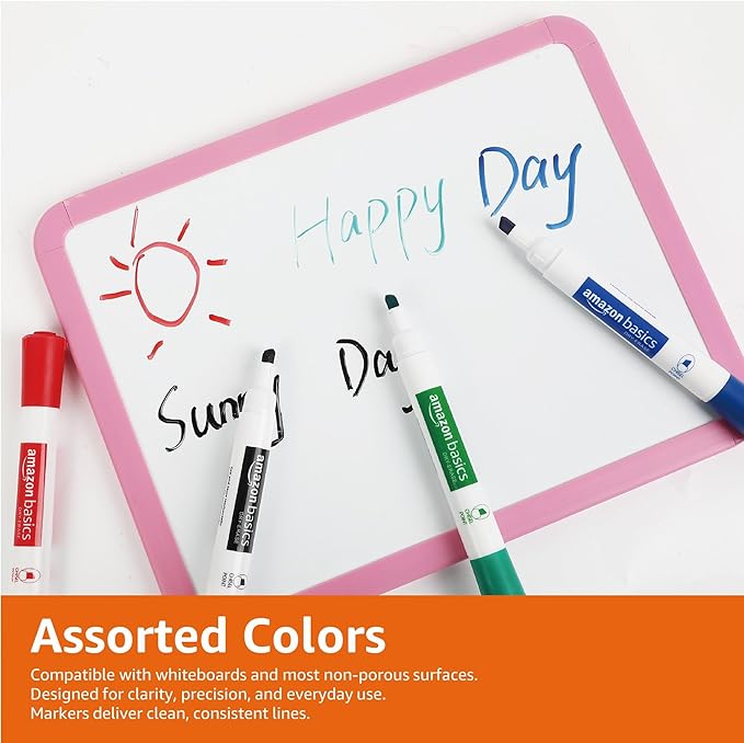 Amazon Basics Low-Odor Dry Erase Whiteboard Markers, Chisel Tip, Quick-Dry, Black, Red, Green, Blue, 8-Pack