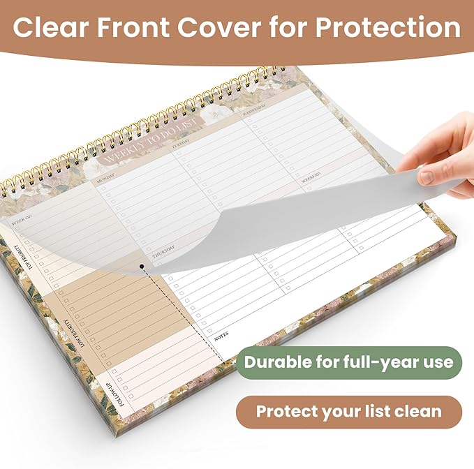Weekly To Do List Notepad with 52 Undated Sheets（8.5"×11"）- Undated Weekly Planner Notepad for Office Desk Accessories and Supplies - Toffee Blossom