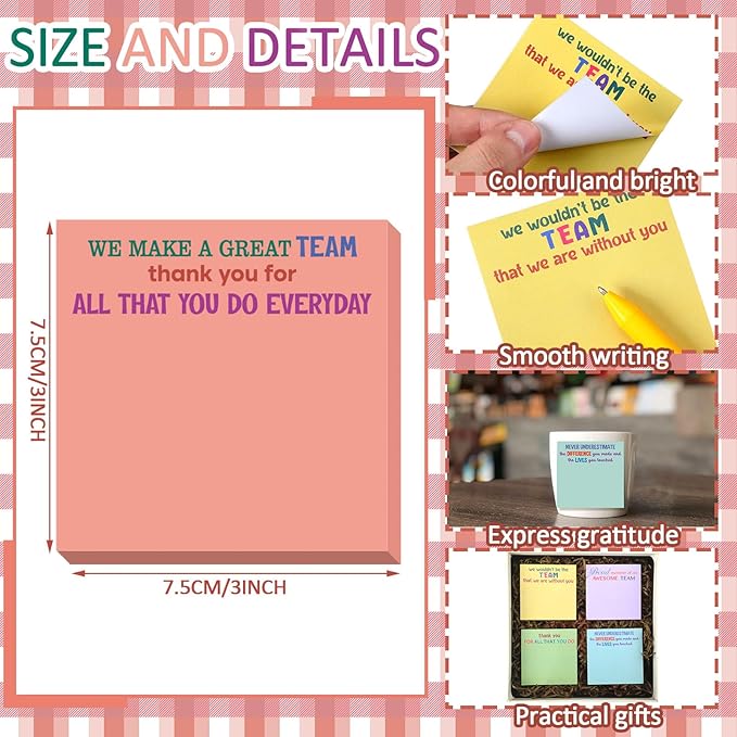 Yinder 24 Pcs Inspirational Sticky Notes Cute Motivational Sticky Notes Pad End of Year Employee Appreciation Gifts Bulk for Teacher Nurse Coworkers Office Supplies 3 x 3'' (Thank You,Elegant)