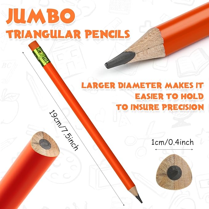 Fainne 48 Pcs Fat Pencils Jumbo Big Thick Large Pencils and 3 Pieces Sharpeners for Kids Beginners Preschoolers Kindergarten School Office Supplies(Multicolor,Triangle)
