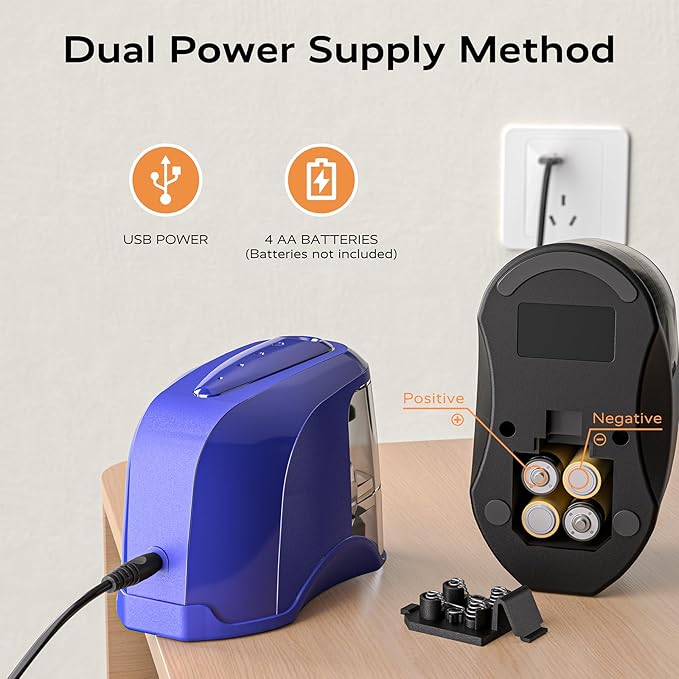 STAGEEK Electric Pencil Sharpener, Plug in or USB/Battery Operated. Works for No.2/Colored Pencils (6-8mm). Ideal for School Classroom Office Home, Blue