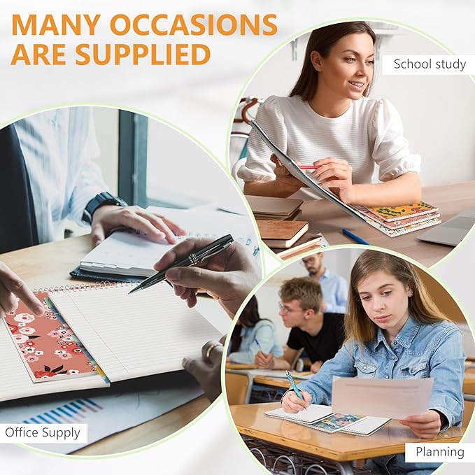 Resurhang 6 Pack 8.5 x 11'' Top Bound Office Steno Book Wide Ruled Double Sided Spiral Notebooks Reliable White Paper 70 Sheets/Pad Pastel Colors Covers for Writing School Notes (Floral Color)