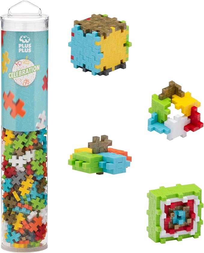 PLUS PLUS 240 Piece Celebration Mix Tube - Mini Interlocking Building Blocks Set, Stem Toys for Kids - Sensory Bin Fillers/Math Manipulatives Classroom Must Haves Gifts for Boys & Girls