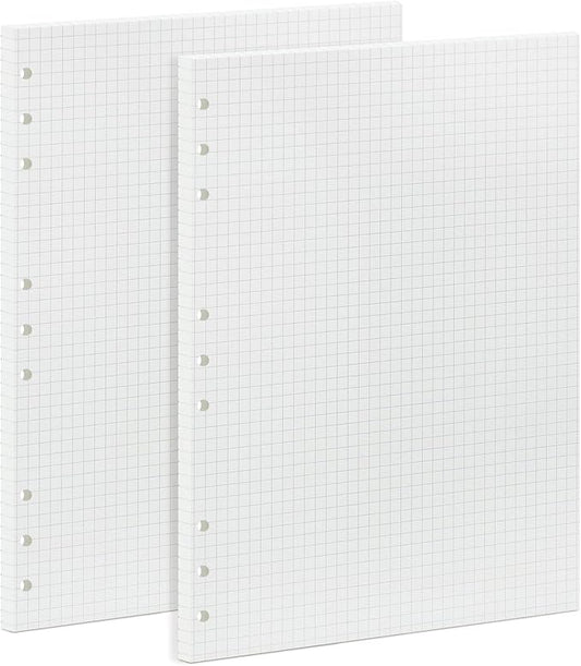 90 Sheets Planner Refill Paper, 255x180mm, 5mm Squared Inserts Paper B5 9 Holes Binder Grid Notepaper for Filofax Bullet Journals Diary