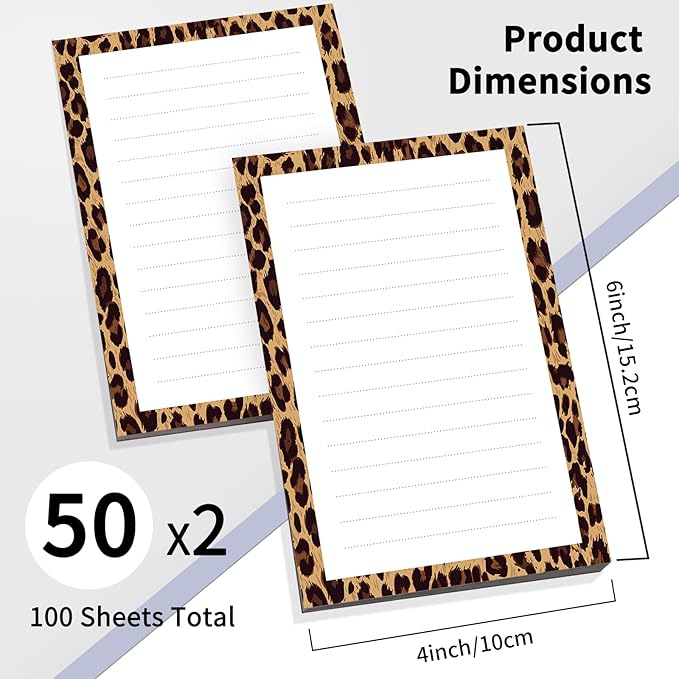 2 Pack Lined Sticky Notes 4x6 in, Cute Self-Stick Notepads with Lines, Large Memo Pads Strong Adhesive for Office, Home Brown Luxury Leopard