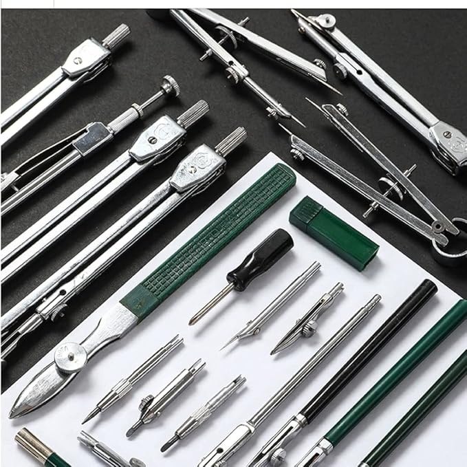 Mathematical Geometry Set 30 Piece Compass Set Math Geometry Tool Set with Lead Refill Protractor, Multifunctional for School Home and Office Tools Student Compass Set