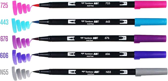 Tombow 56212 Dual Brush Pen Art Markers, Galaxy, 6-Pack. Blendable, Brush and Fine Tip Markers