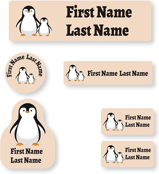 Personalized Kids Name Labels – Waterproof Custom Stickers for Daycare & School, Dishwasher & Laundry Safe (Yellow Penguin)