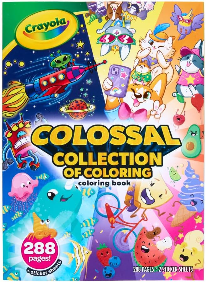 Crayola Colossal Collection of Coloring, 288 Coloring Book Pages, 2 Sticker Sheets, Coloring Book for Kids & Adults, Toddler Travel Activity, 3+