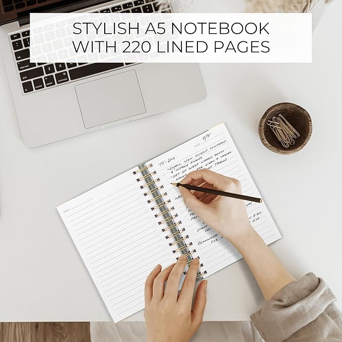Aesthetic Thick Spiral Notebook Journal For Women in A5 Format - Modern Linen Hardcover College Ruled Note Book With 220 Lined Pages - Perfect For Writing And Staying Organized at Work or Schoo