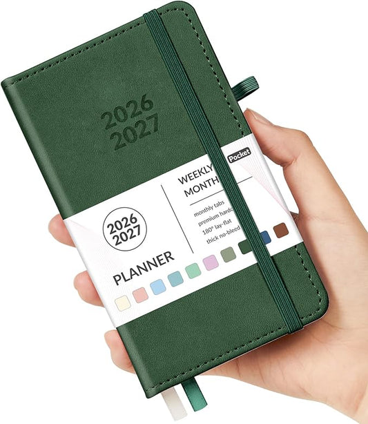 Forvencer Pocket Planner 2026-2027, Weekly Monthly Planners for Purse, 3.5" x 6", July 2026-June 2027, Cute Small Daily Academic Calendar, Elastic Band, Hardcover Agenda for Women, Teacher