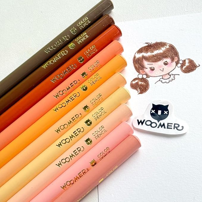 Woomer Colored Pencils: 10-Piece Skin-Tone Colored Pencils with Paper 20 Professional Fine Grain Drawing Paper for Multi-Layer Blending Practice