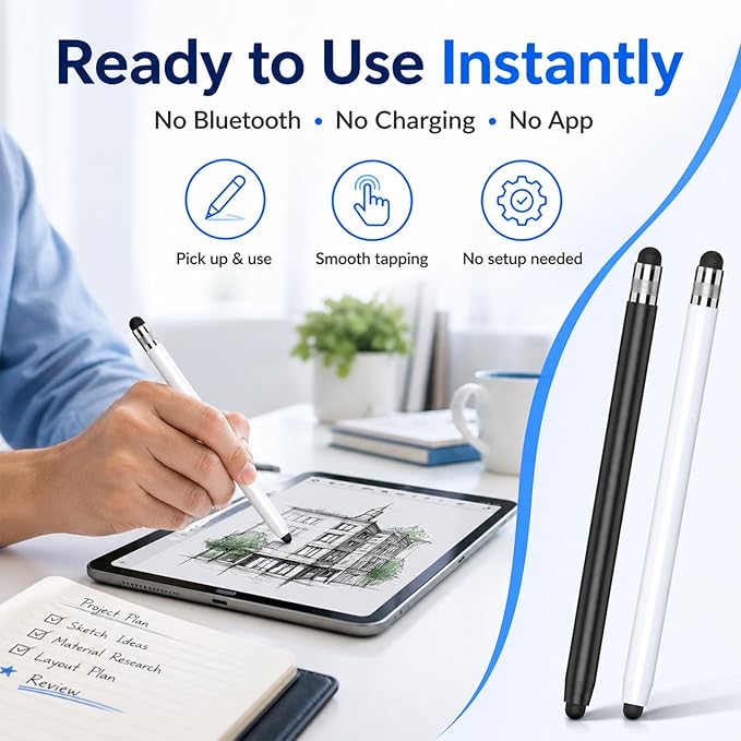 HATOKU 2 Packs Stylus Pen for Apple iPad & Touchscreen Devices (Black & White), Dual Tip Rubber, No Bluetooth/No Charging, High Sensitivity Capacitive Magnetic Pencil for iPad iPhone Android Tablets