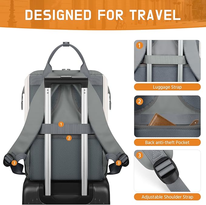 Maelstrom Laptop Backpack, Fits 15.6-17.3 Inch Travel Backpack Gift for Women Men, Waterproof College School Computer Bag, Anti-theft Business Work Bag with Luggage Strap(Grey, 15.6 Inch)