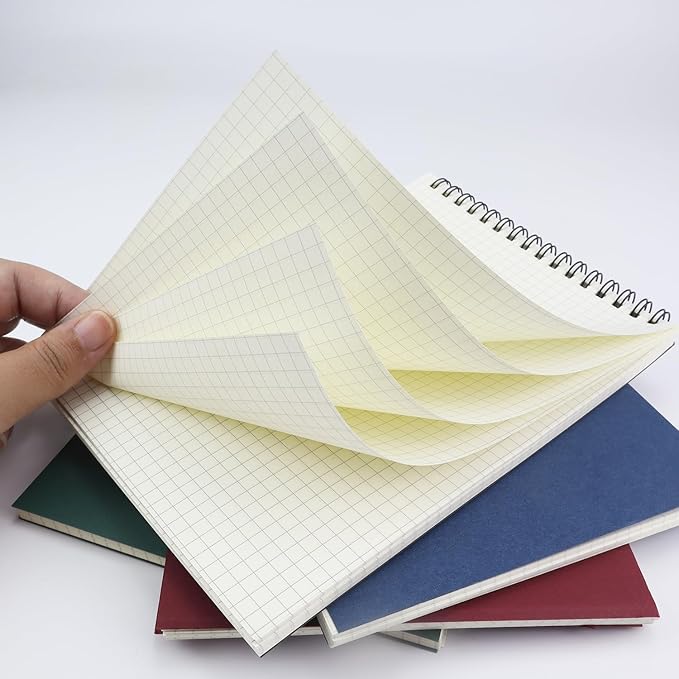 4 Pack Graph Paper Notebook, A5 Top Wirebound Grid Spiral Notebook 5.8" x 8.3",60 Sheets,5mm x 5mm Grid Paper,Grid Notepad for Students, Math, Engineering (4 Colors)