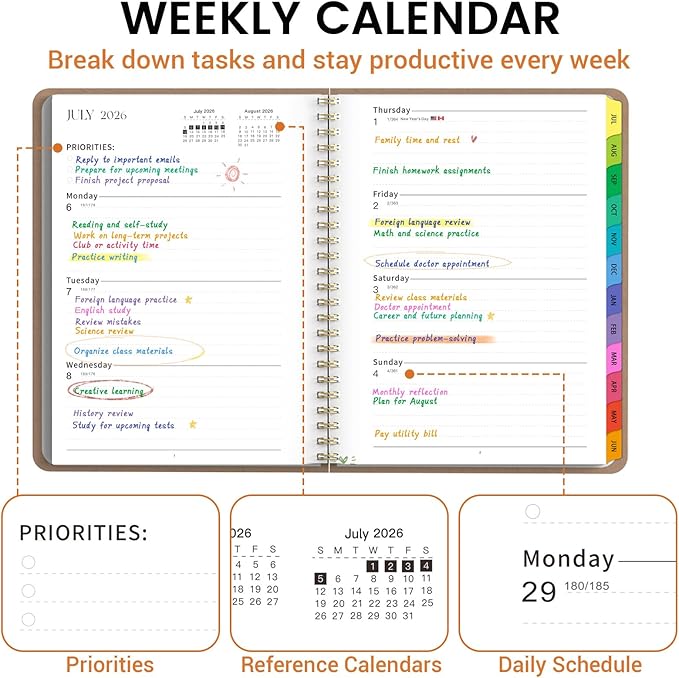 Academic Planner 2026–2027, Weekly & Monthly Calendar Planner, July 2026 – July 2027, Hardcover A5 (6.3" x 8.5") Agenda with Tabs, School Planner for Students & Teachers, Doodle Kraft